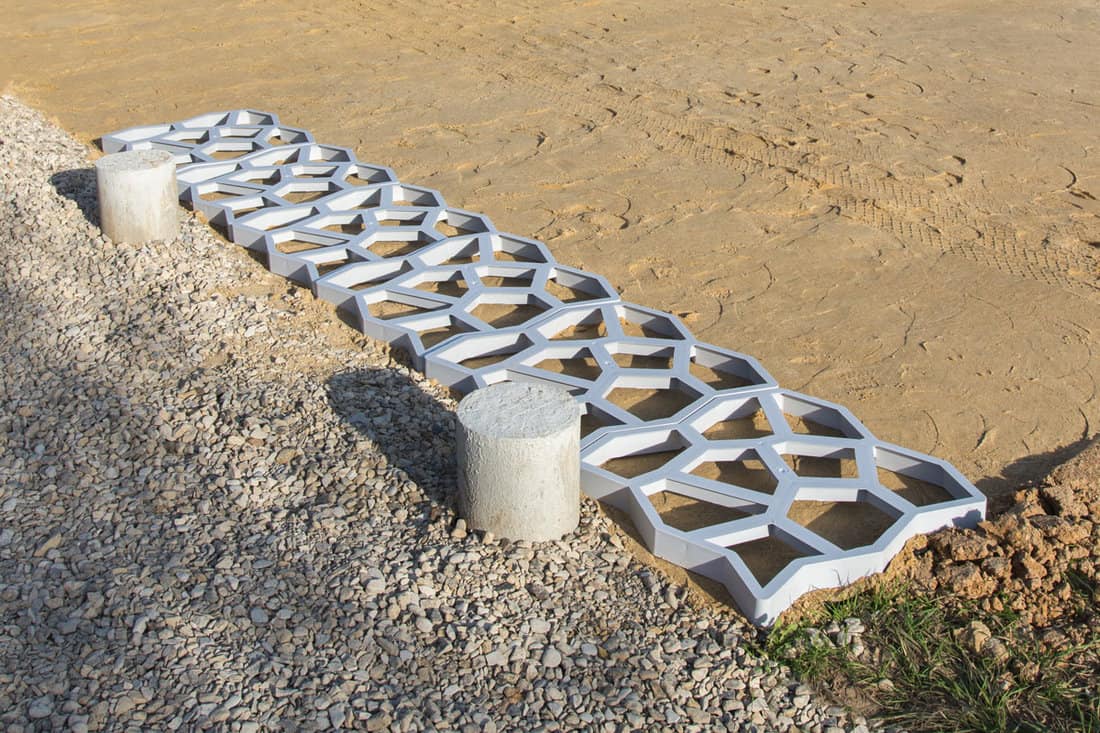 plastic molds pouring concrete paths lie