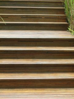 wood stair way on green garden, How To Replace Concrete Steps With Wood