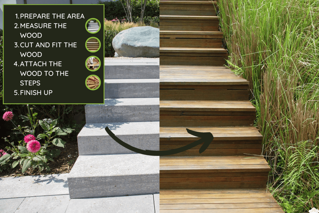wood stair way on green garden, How To Replace Concrete Steps With Wood