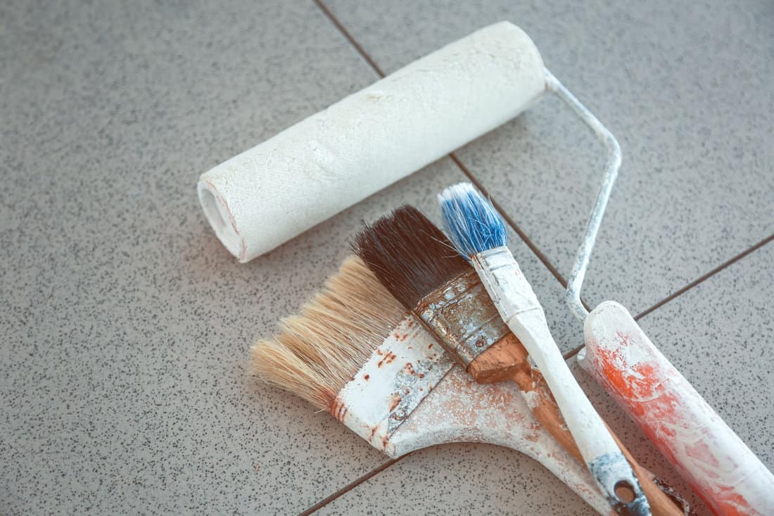 A set of paint roller and brushes. Close up image with copy space 