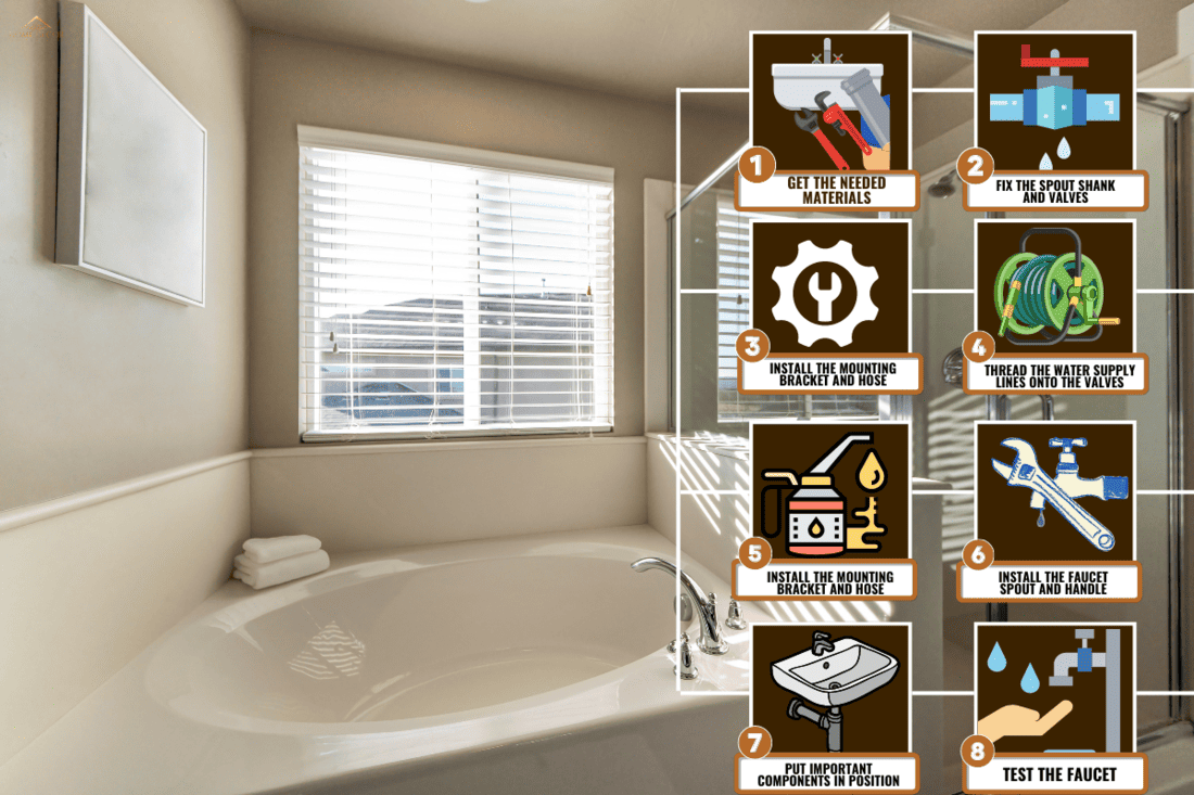 A bathtub and shower stall in a bathroom with window, How To Install A Moen Widespread Bathroom Faucet [Step By Step Guide]