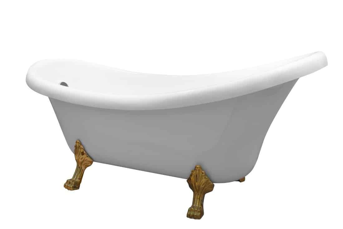 Luxury white flat rim roll top clawfoot bathtub isolated against a white background