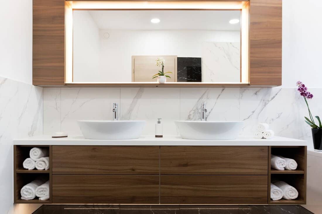 Modern elegant bathroom with two sinks