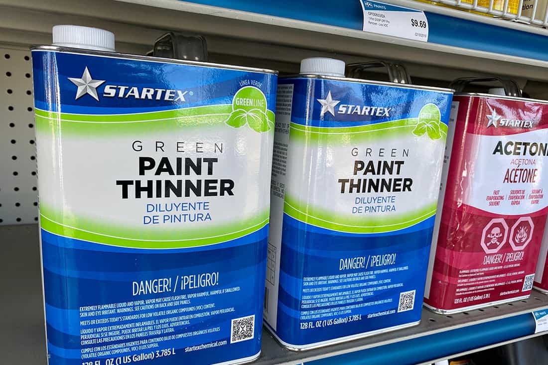 Paint thinner in a stainless steel 1 gallon container