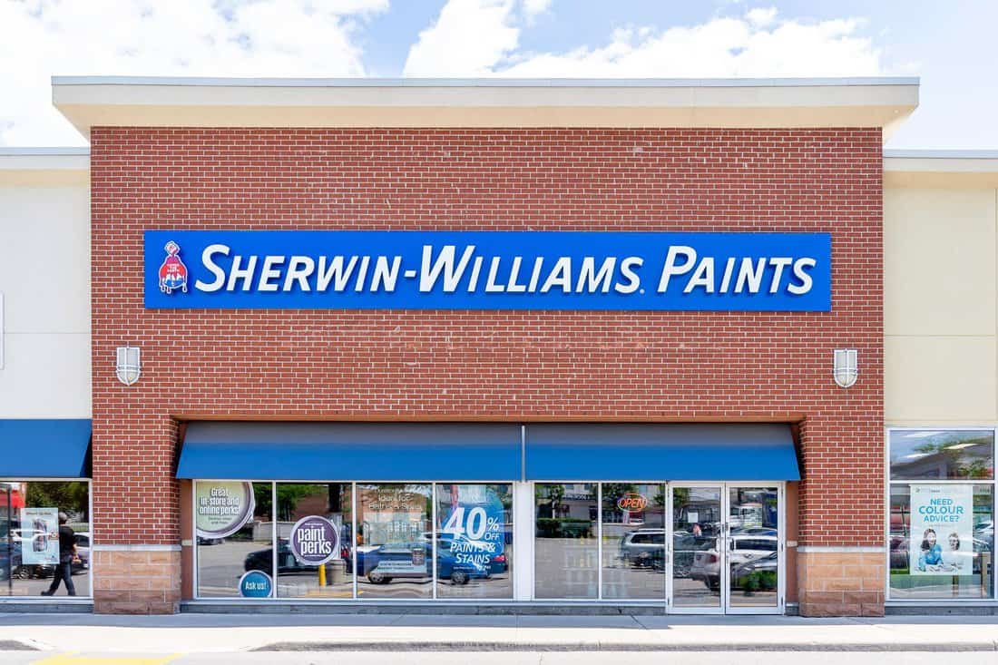 Sherwin-Williams Paint Store storefront in Toronto. Sherwin-Williams is an American company that produces paint.