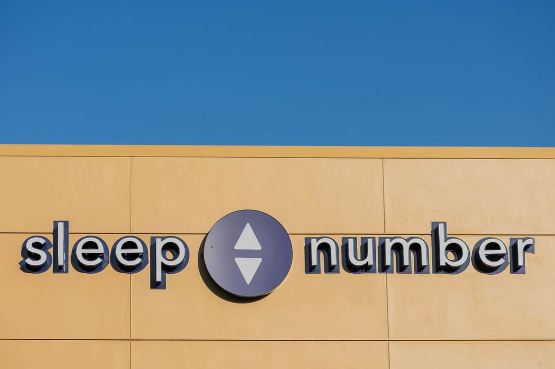 Sleep Number sign on company owned retail mattress and bed store 