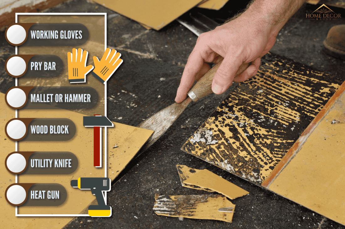 worker removing old vinyl tiles kitchen, Will Paint Thinner Damage Vinyl Flooring?