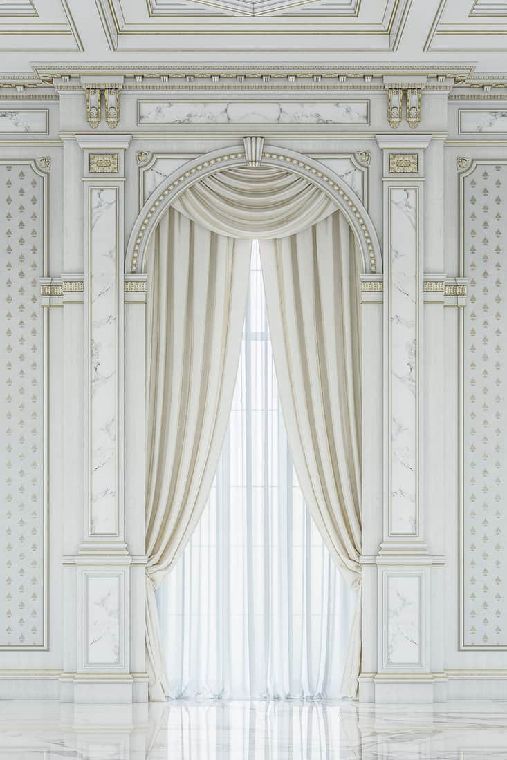 curtains carved niche white painted wood