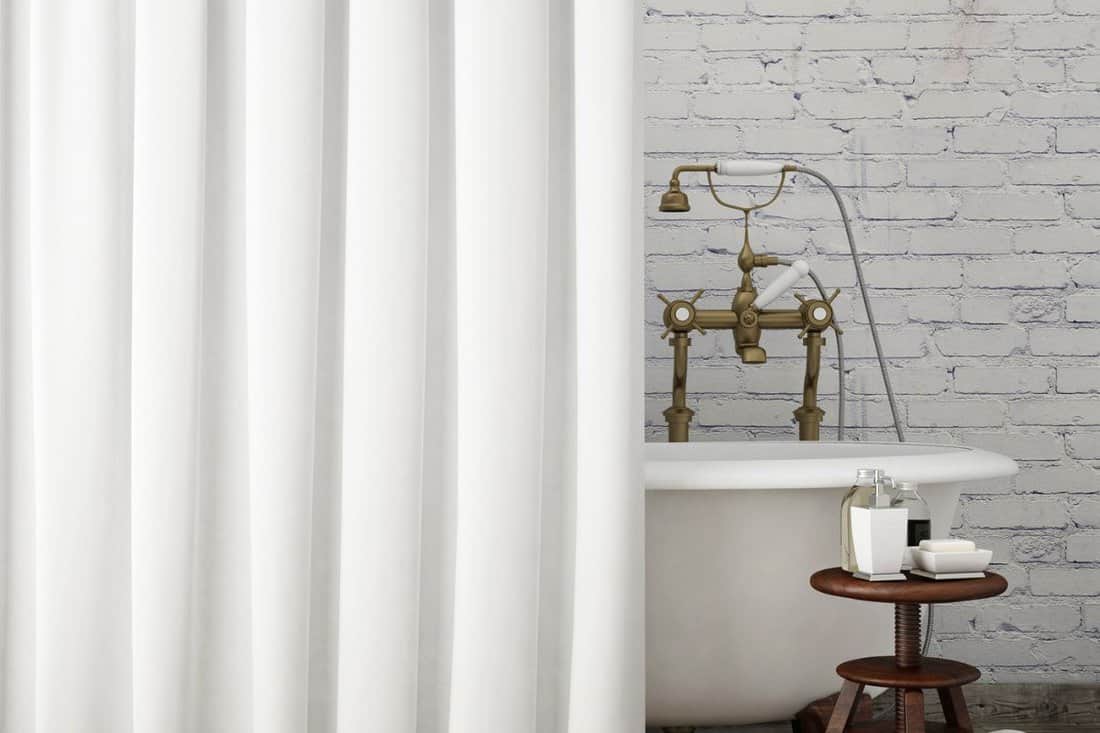 mock up vintage hipster bathroom with white curtains, interior