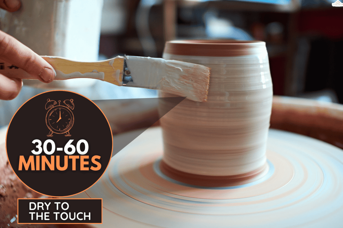potter at work. production process of pottery. Application of glaze brush on ceramic ware, What Spray Paint Will Stick To Glazed Ceramic [Do You Need To Prime Before]