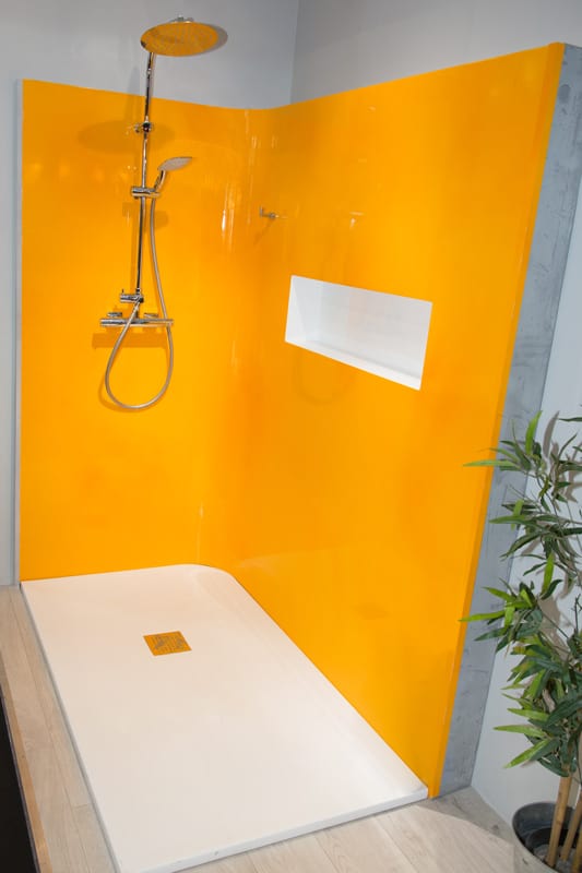 shower in bathroom close up gelcoat modern oange style 