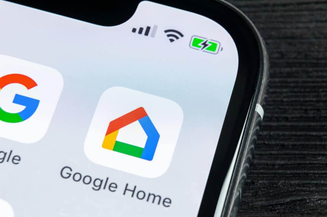 Google Home application icon on Apple iPhone X smartphone screen