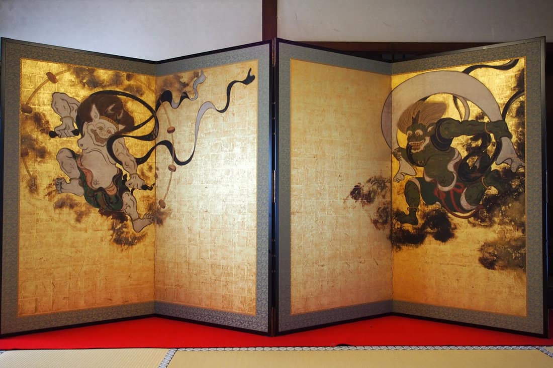 Japanese screen with ancient designs