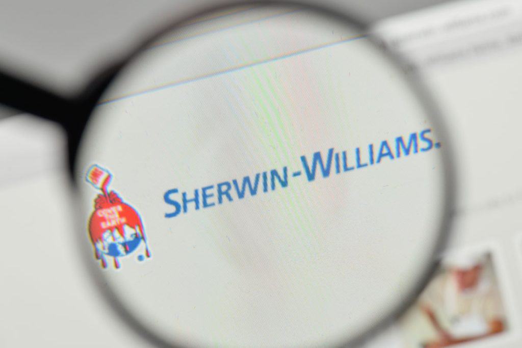 Magnifying glass looking at a Sherwin Williams tag