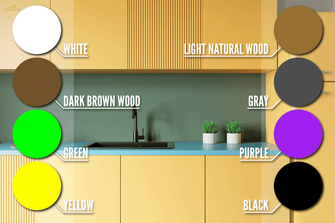 close kitchen sink built yellow countertops, What Color Cabinets Go With Green Walls?