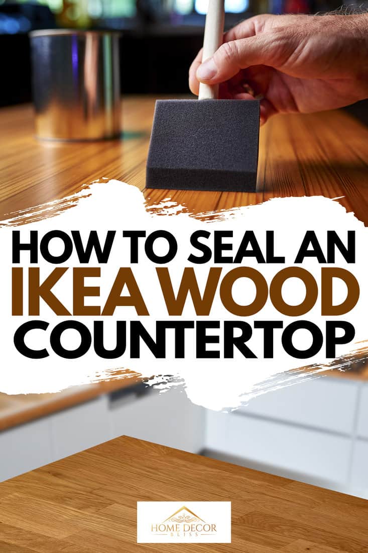 Empty wooden table or countertop top corner with blurred white modern kitchen background, How To Seal An Ikea Wood Countertop
