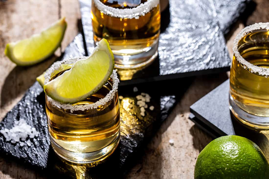 Mexican tequila with lime and salt