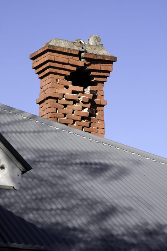 Image of part of a collapsed chimney caused by earthquake 