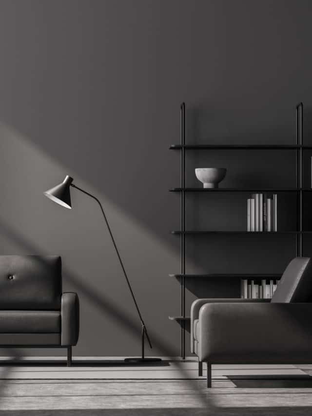 Modern,Living,Room,Interior,,Grey,Wall.,Black,2,Sitter,Sofa