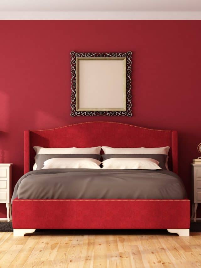 Red,Classic,Bedroom,With,Elegant,Bed,And,Nightstand,-,3d