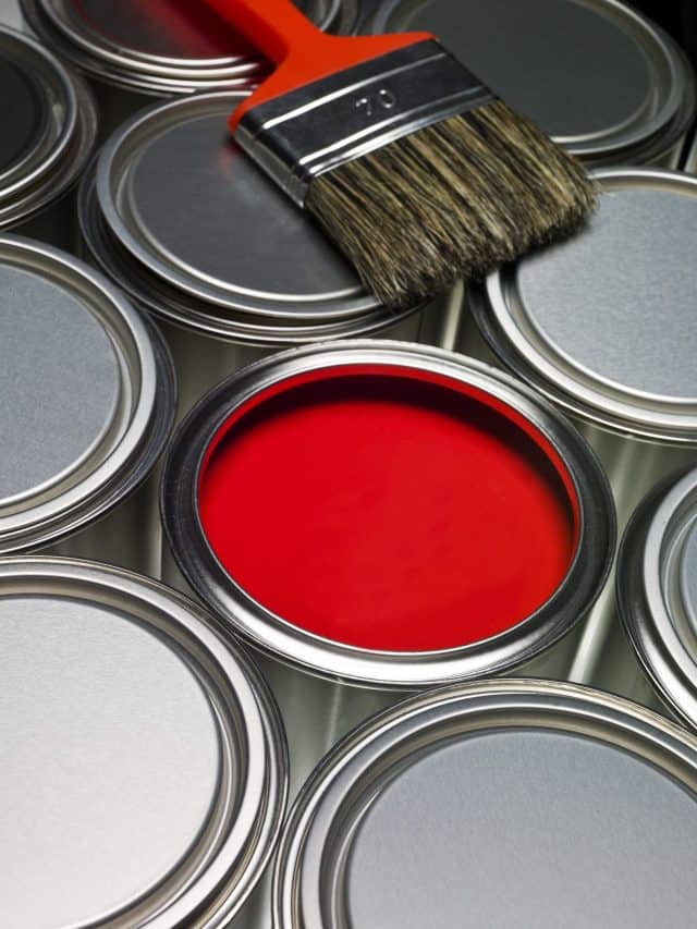 Paint,Cans,Full,Frame,With,A,Red,Can,Opened