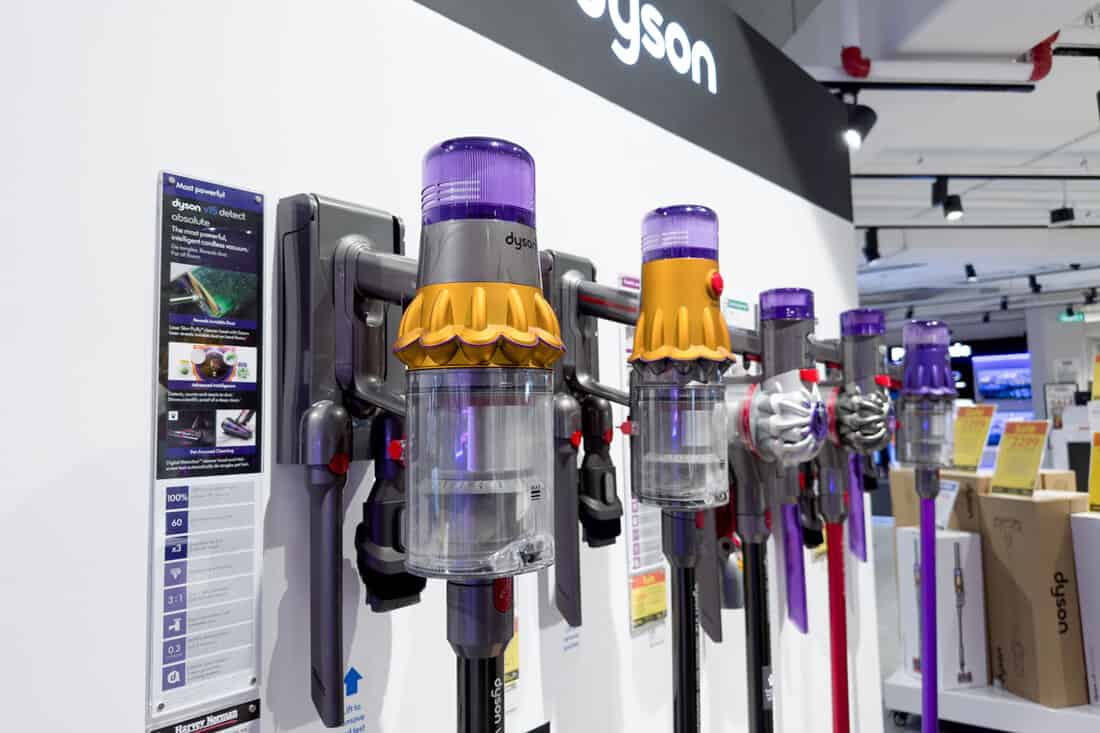 High end Dyson vacuums displayed at a mall