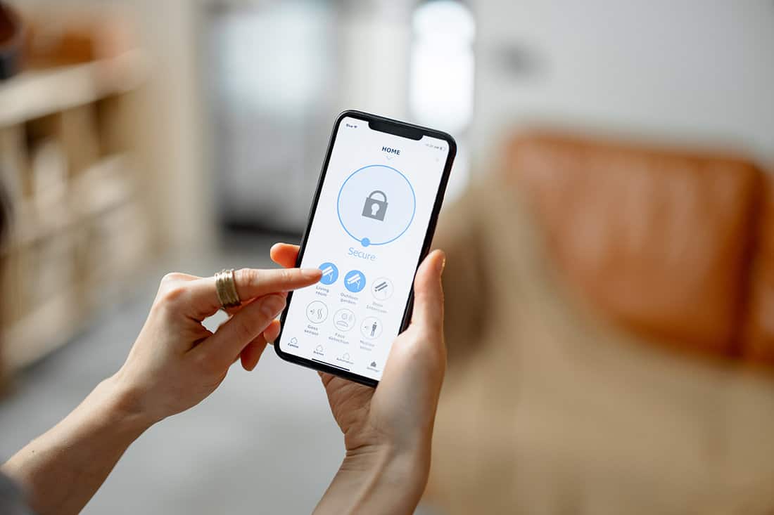 Smartphone with launched application for smart lock door