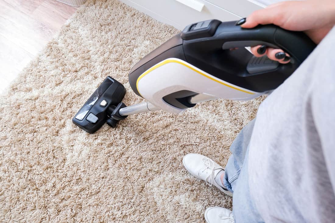 cordless vacuum cleaner is used to clean the carpet in the room