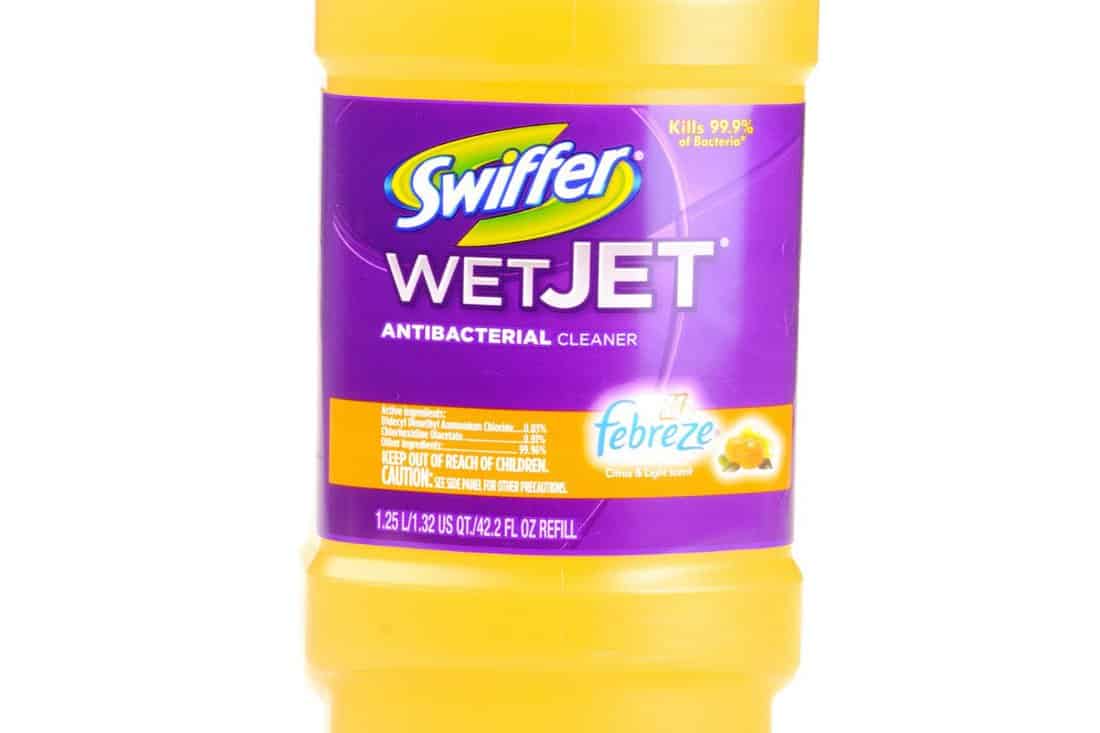 liter bottle of Swiffer WetJet antibactereal floor cleaner -Illustrative Editorial