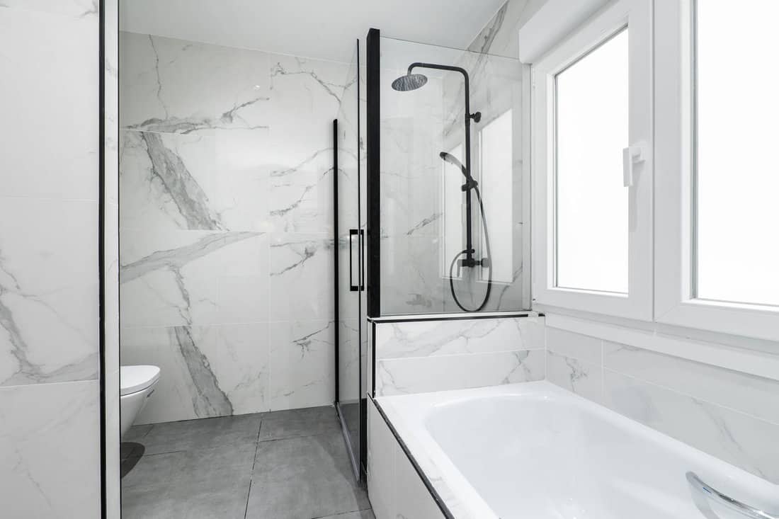 Marble walled shower wall