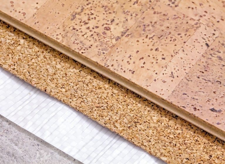 technology of cork floor on concrete base with layers of thermal insulation and soundproofing