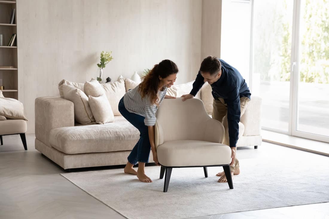 Couples rotate furniture to prevent uneven wear and tear on their frieze carpet.



