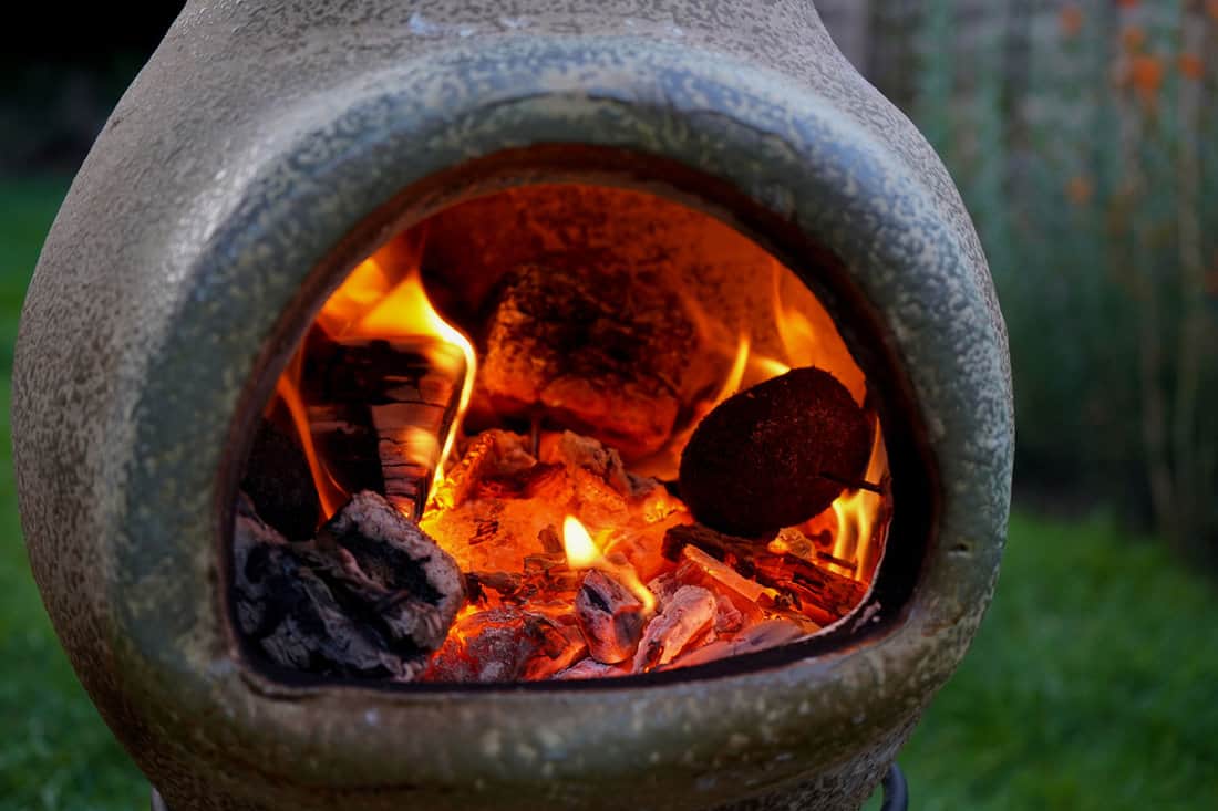 A cast iron chiminea at the garden
