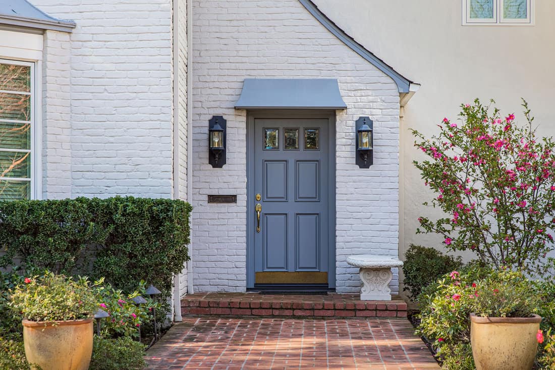 Blue front door of a modern house