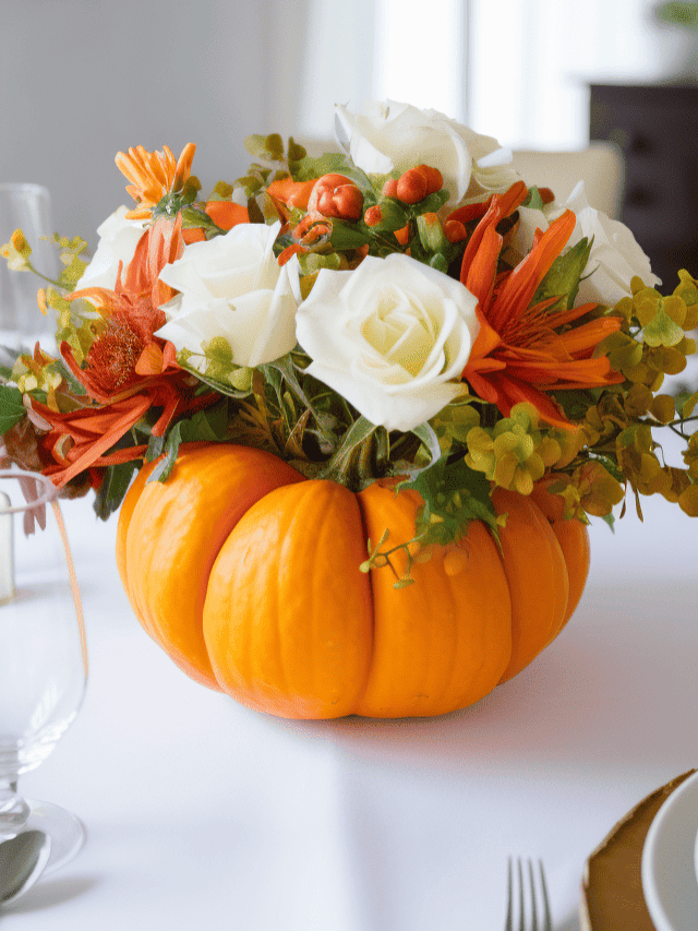 Create a Pumpkin Centerpiece with Floral Arrangement