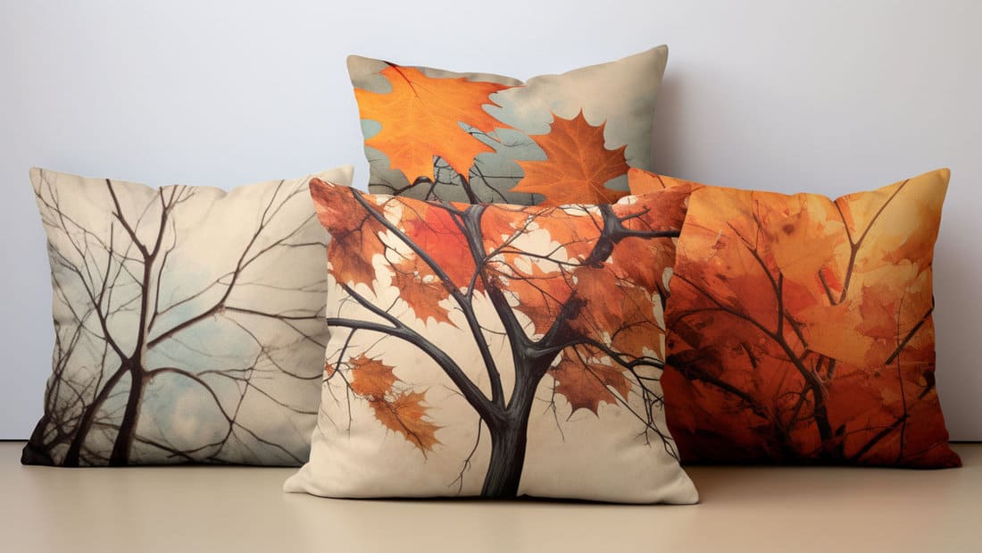 Four different designs of throw pillows