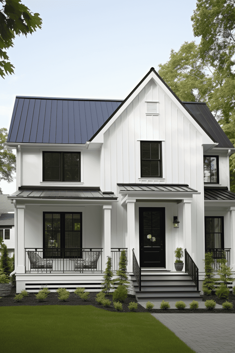 A hyperrealistic black roof that widens and reduces visual height for multi-level houses. Install high-quality insulation beneath for comfort.