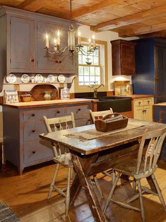 18th century colonial style kitchen with antique materials