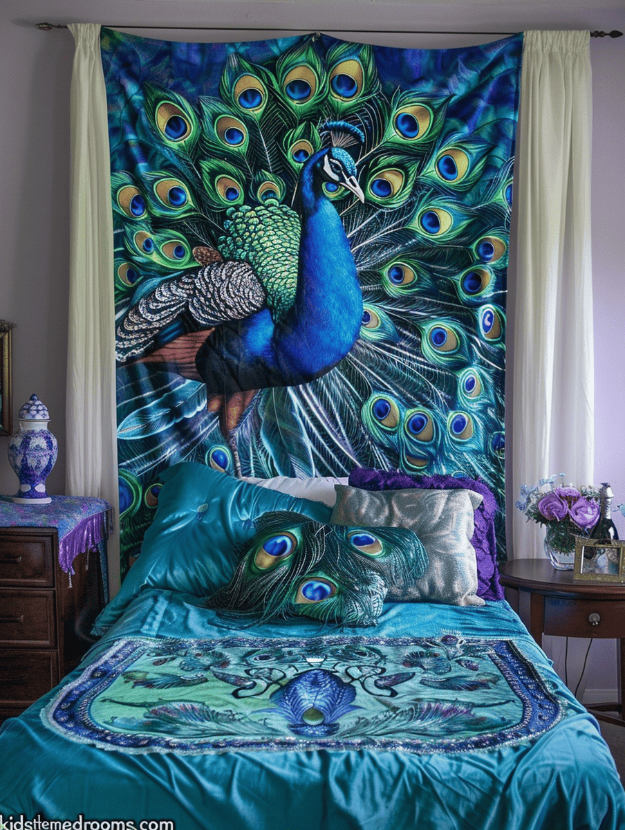 Gorgeous peacock themed bedroom