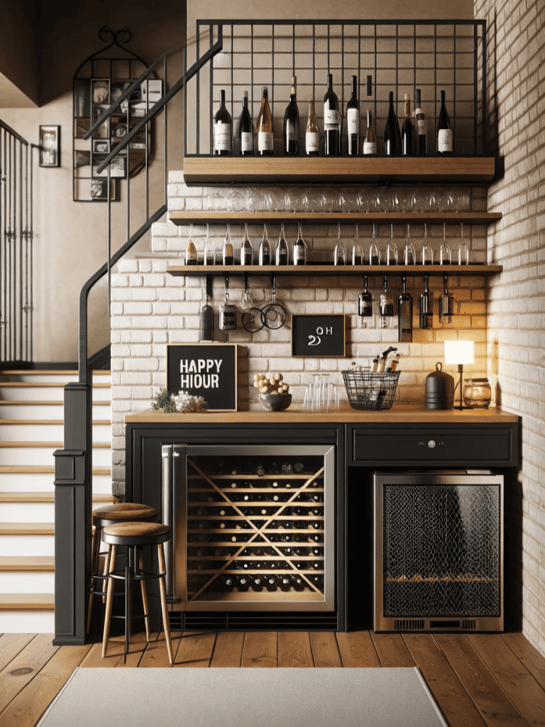 Home bar with beige walls and a medium-toned wood floor