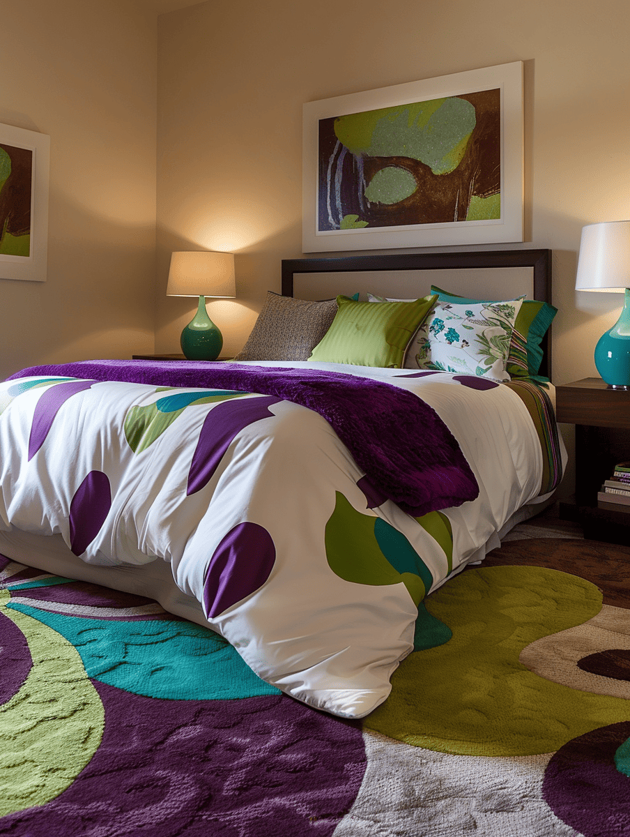 Peacock colors embraced in the bedroom design