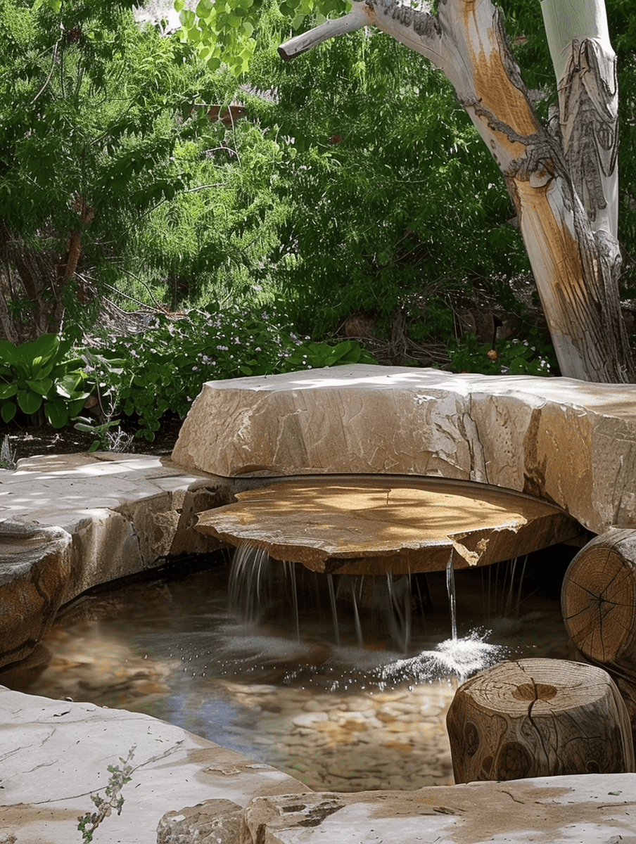 boho meditation space with peaceful water feature for soothing sounds