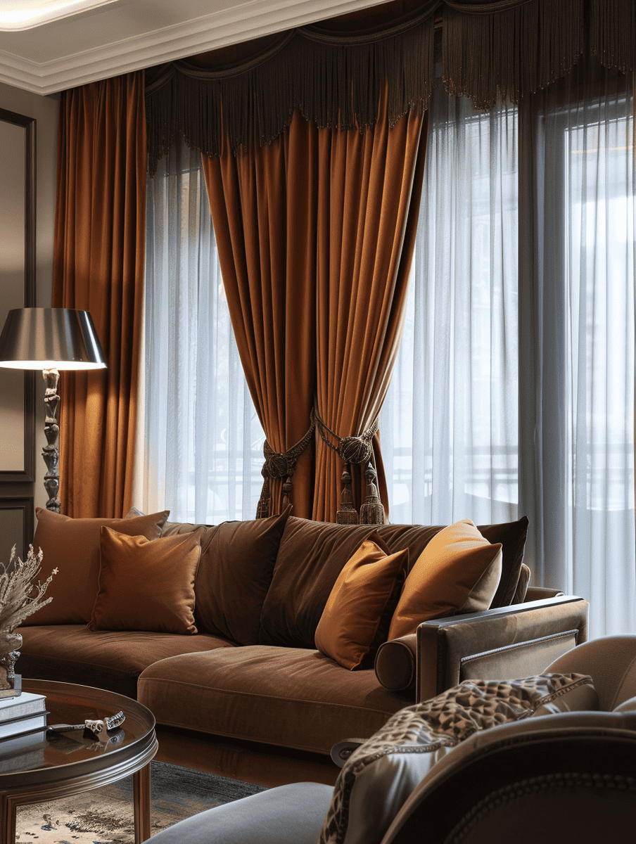Western Gothic living room with velvet curtains and Western fringe detailing