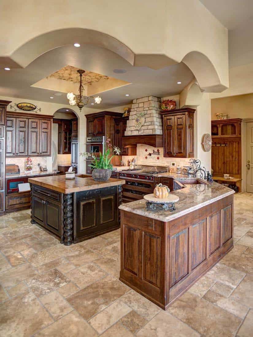 Wood dominated rustic kitchen in a mansion