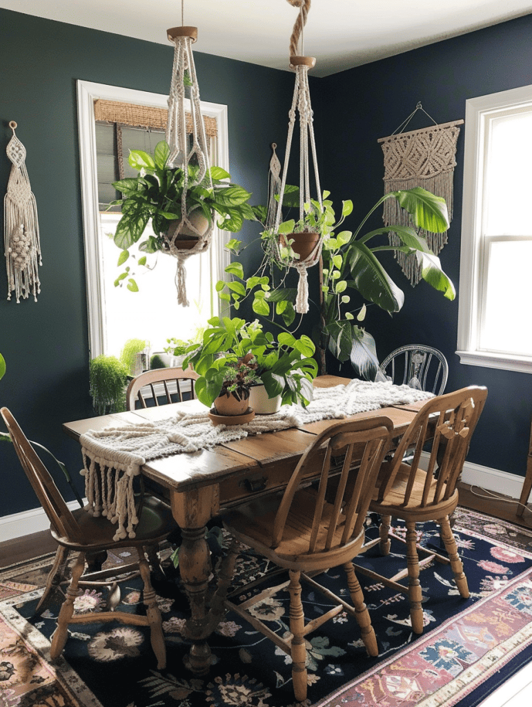 Boho home office concept with bold geometric patterns and earthy tones