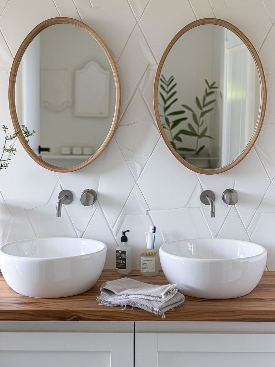 two round mirrors in the bathroom
