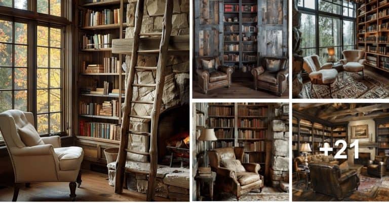 Rustic Home Library Designs
