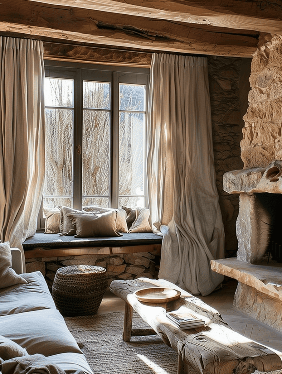 The soft textures and natural colors contribute to a peaceful, rustic sanctuary.