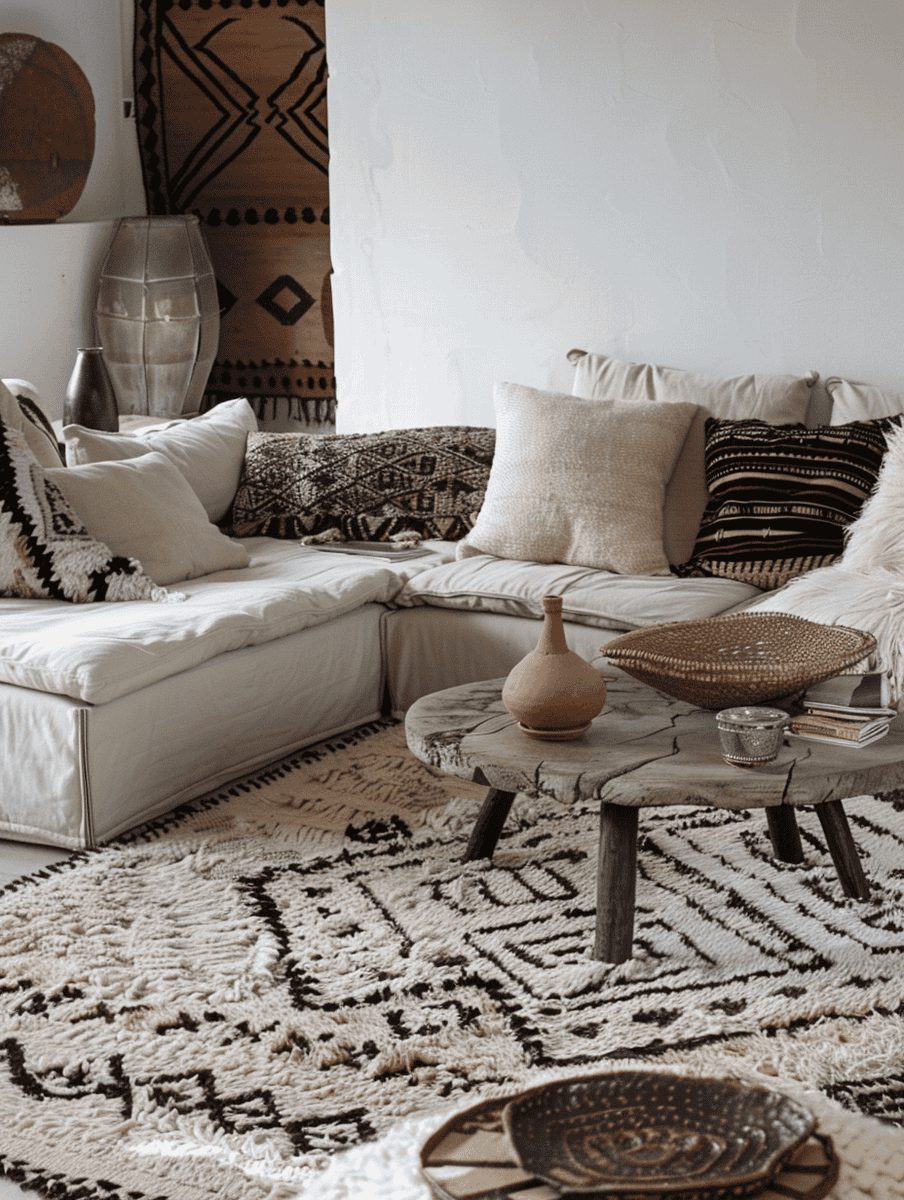 Bohemian wool rug in living room