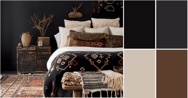Boho Chic Bedroom Concept with Dominant Black Accents